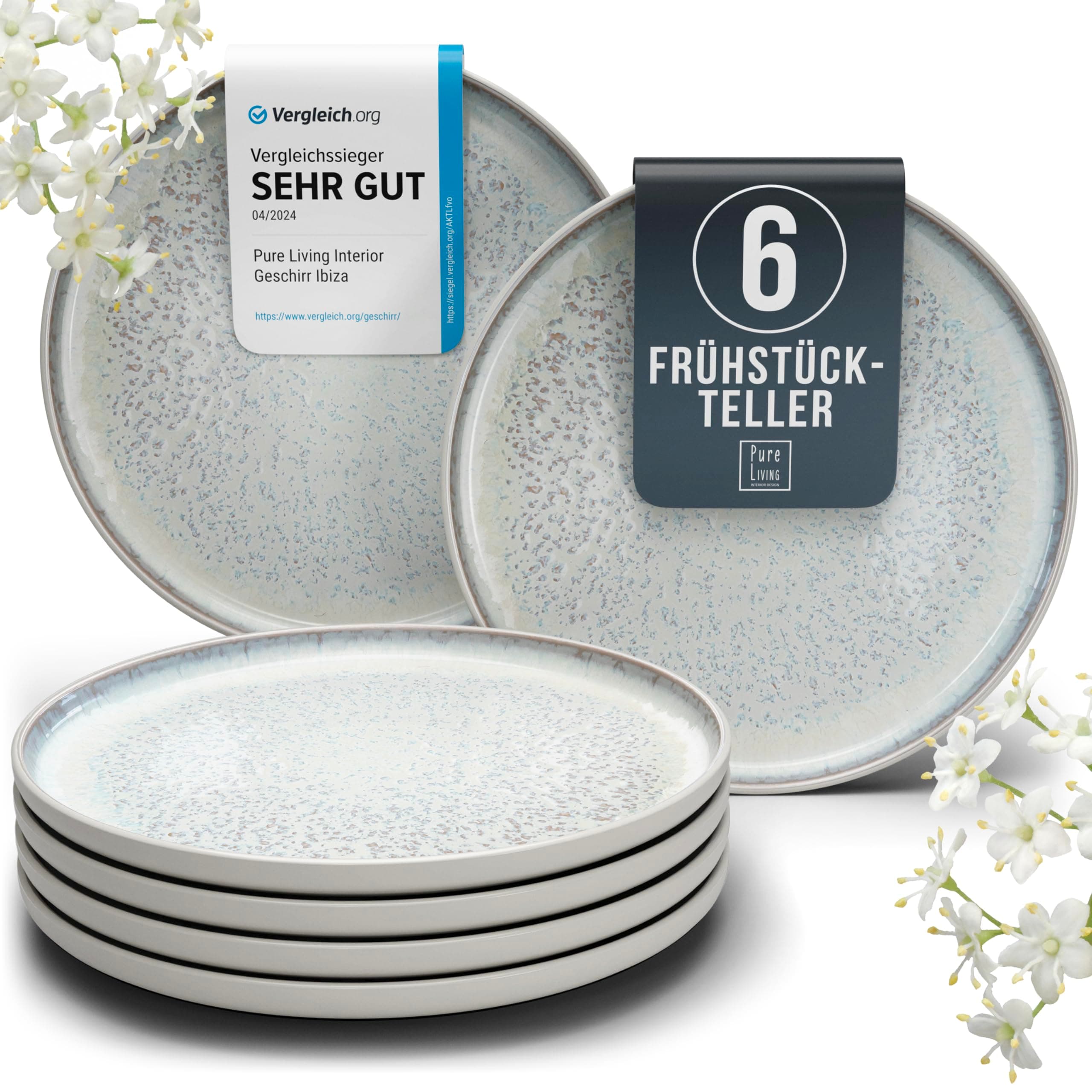 Steingut Frühstücksteller 6 Pers. Ibiza Hochwertiges Mediterranes Dessertteller Set 🍽️🌴
