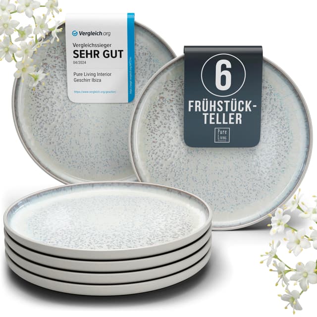 Steingut Frühstücksteller 6 Pers. Ibiza Hochwertiges Mediterranes Dessertteller Set 🍽️🌴