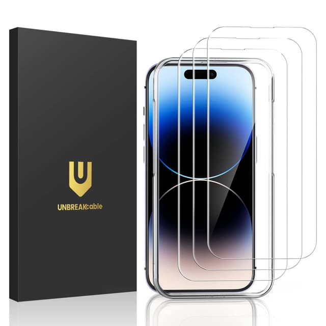 UNBREAKcable Panzer Schutz Glas für iPhone 14 Pro [3 Stück] - 9H Härte, Kratzfest und Blasenfrei