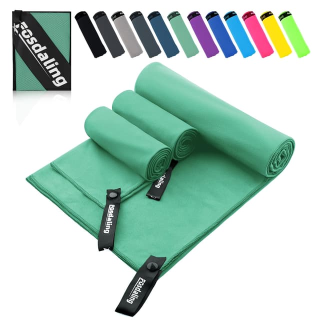 Fosdaling Mikrofaser Handtuch 3er Set 🌿 Groß & Klein 🌊 Schnelltrocknend & Antibakteriell 🏋️‍♂️