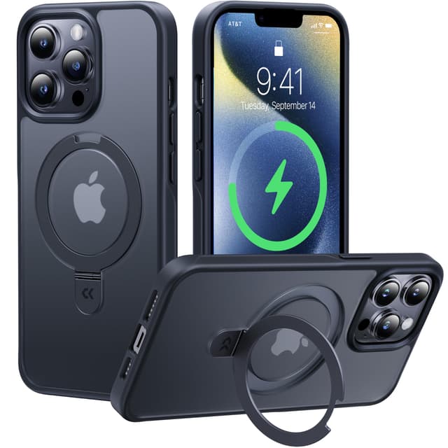 CASEKOO 2025 Neu Magic Stand für iPhone 13 Pro Hülle für MagSafe [Militärschutz] [Unsichtbarer Ständer] Stoßfeste Kratzfeste Schutzhülle Dünne Griffige Handyhülle Matte Case - Edel Schwarz für iPhone 13 Pro 6,1'' Schwarz