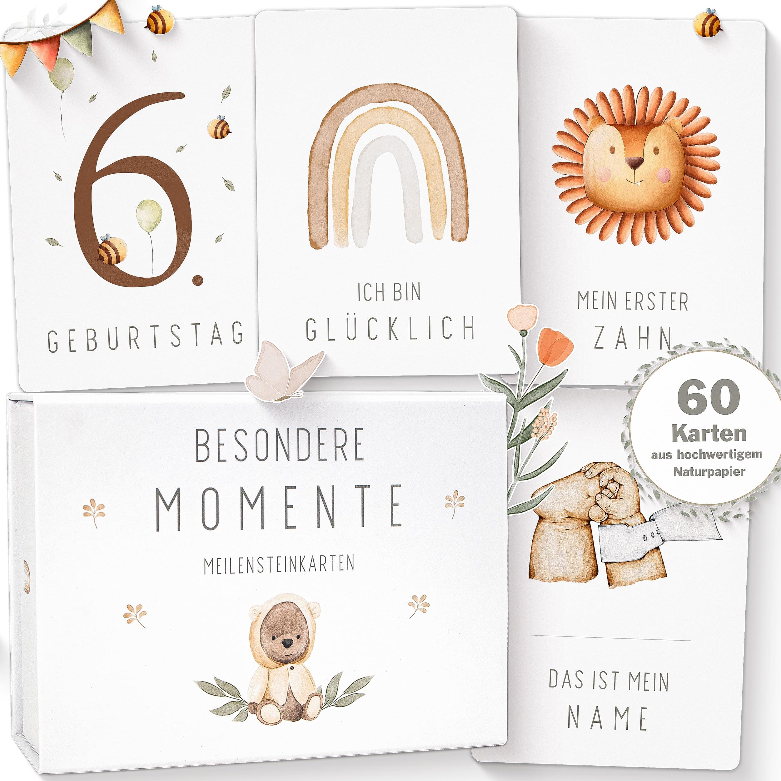 👶🌟 OLGS 60 Baby Meilensteinkarten Teddy Lou | Erinnerungskarten, Monatskarten | Meilenstein Karten Set
