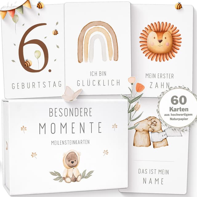👶🌟 OLGS 60 Baby Meilensteinkarten Teddy Lou | Erinnerungskarten, Monatskarten | Meilenstein Karten Set