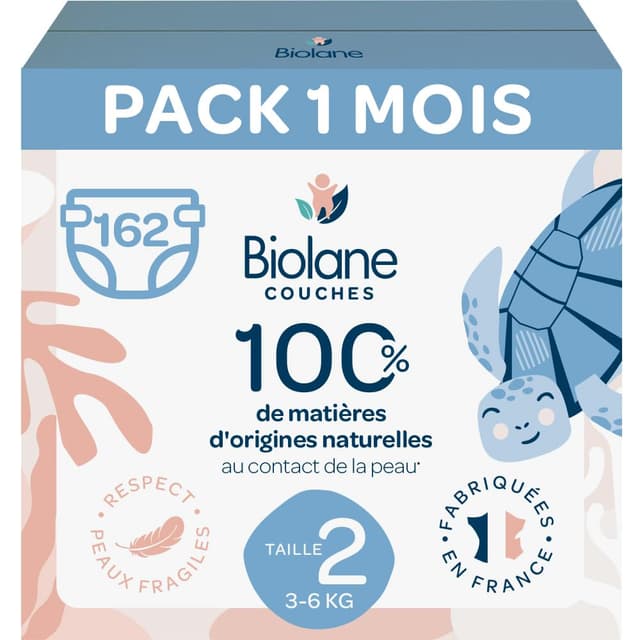 BIOLANE - Windeln Größe 2 - (3 - 6 kg) - Ultra-saugfähig, kein Auslaufen - 12 Stunden trocken