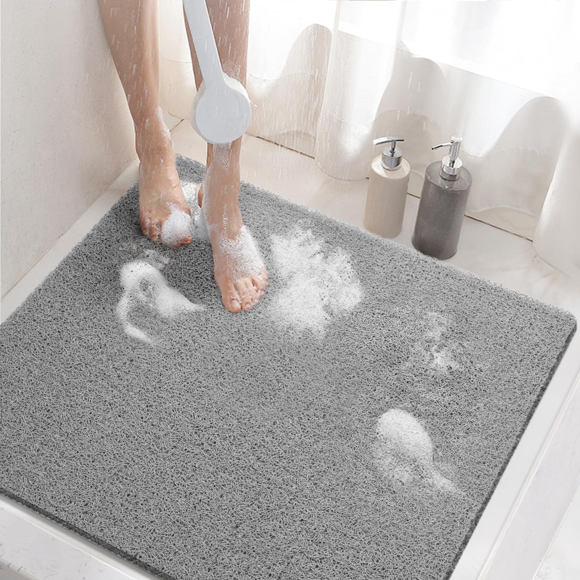 🚿✨ HAMMERSCHLAG Duschmatte rutschfest, 60x60cm Badewannenmatte mit Ablauf, Weiche PVC-Luffa Antirutschmatte Badewanne 🛁