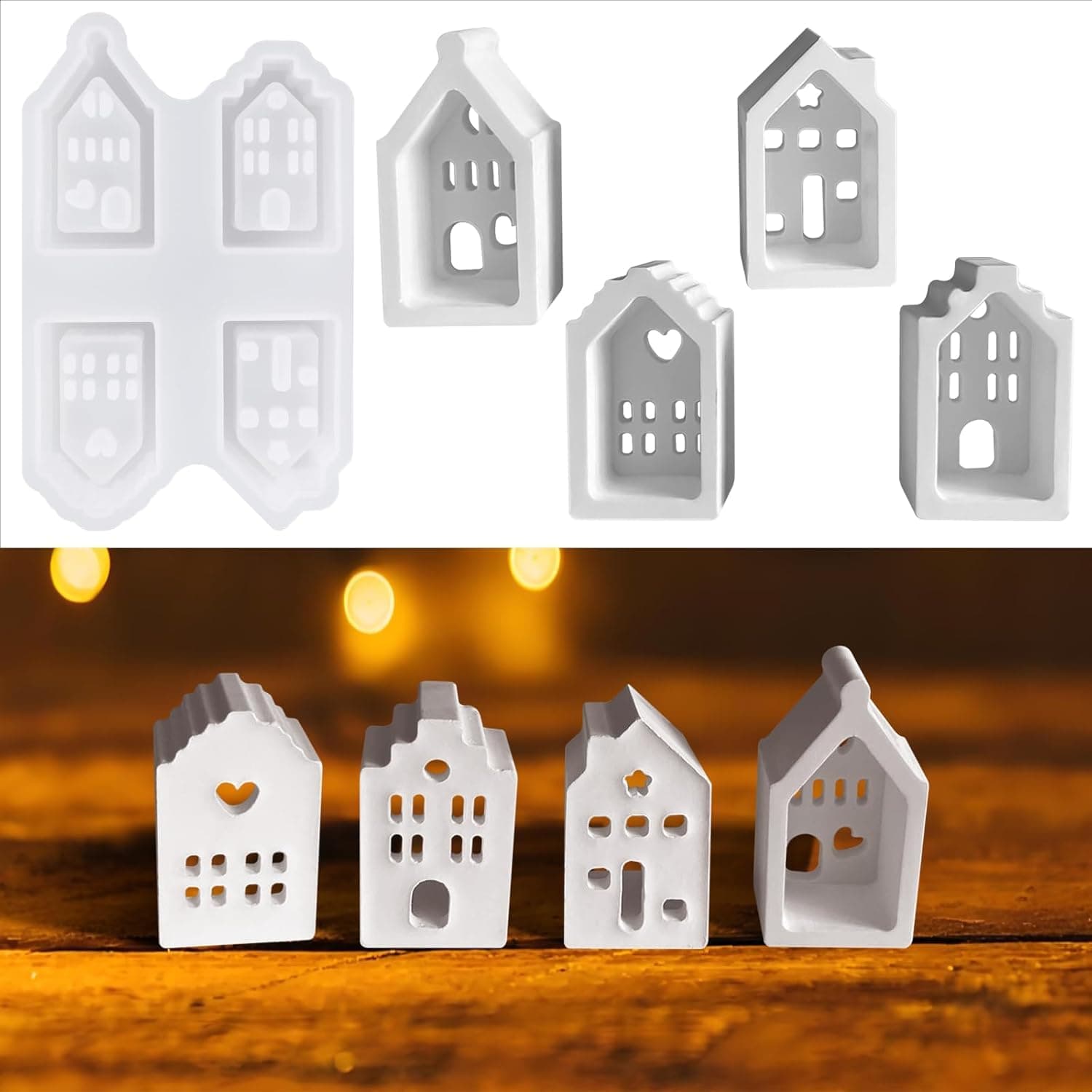 🏠 Silikonformen Gießformen Häuser, 4 Stück Gießformen Silikon Haus Mini - Deal!
