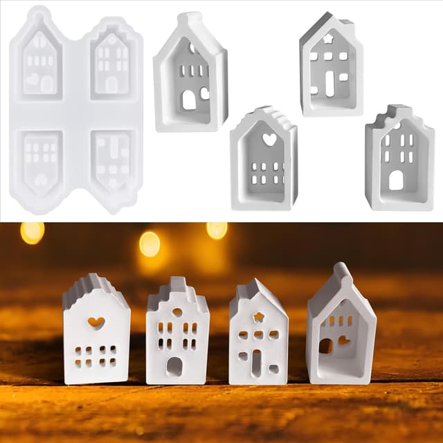 🏠 Silikonformen Gießformen Häuser, 4 Stück Gießformen Silikon Haus Mini - Deal!