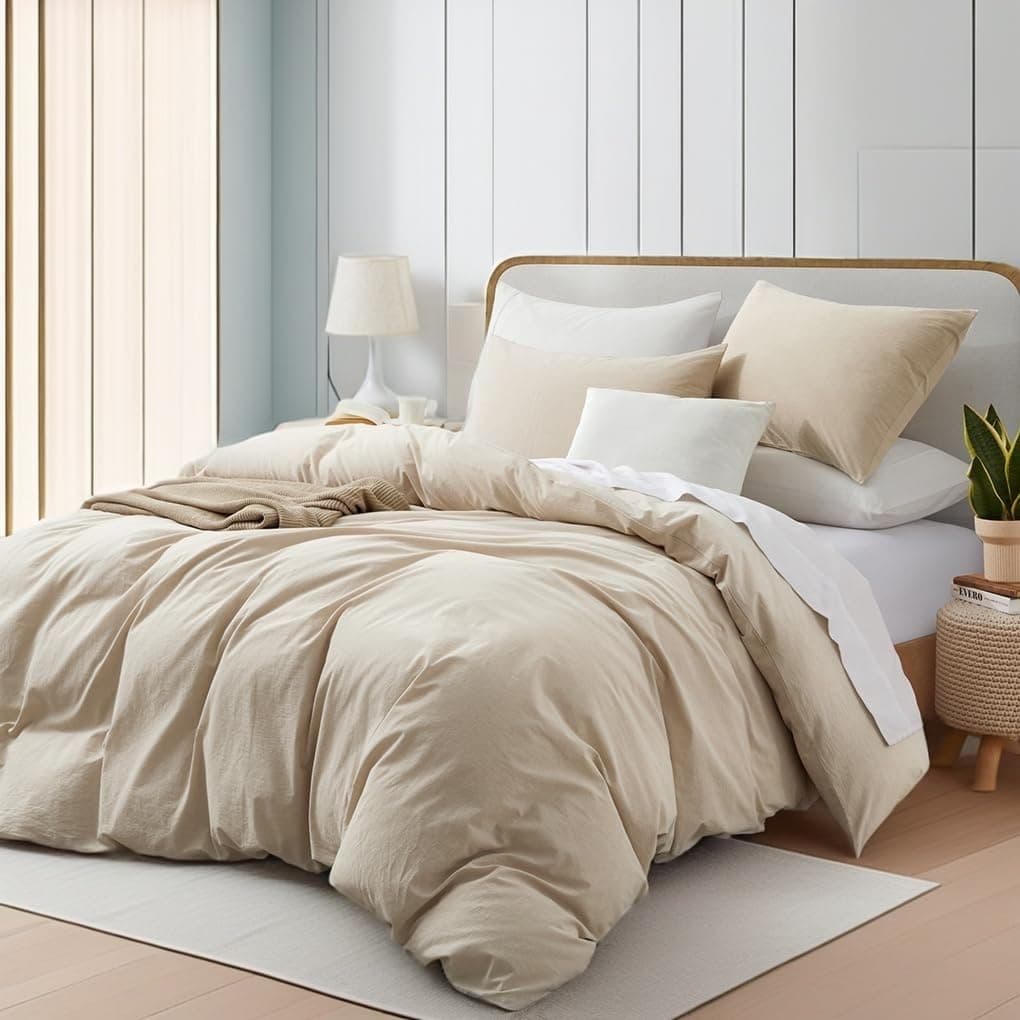 Boqingzhu Baumwolle Bettwäsche 155x220cm 🛏️🎁 Beige Creme Taupe - Angebot!