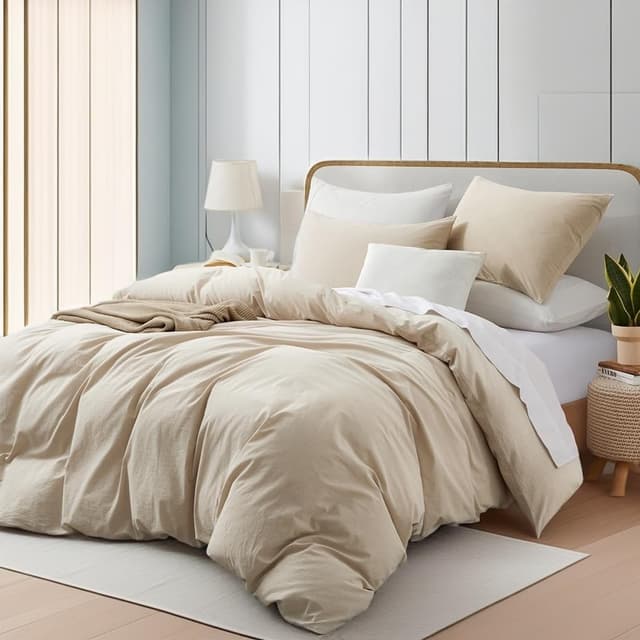 Boqingzhu Baumwolle Bettwäsche 155x220cm 🛏️🎁 Beige Creme Taupe - Angebot!