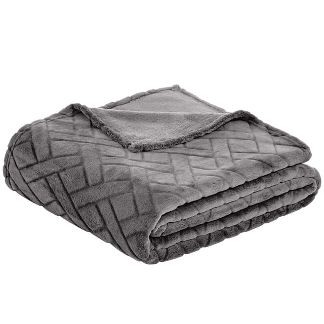 Amazon Basics Fleece-Überwurf Kuscheldecke, geprägt – Grau, 150 x 200 cm