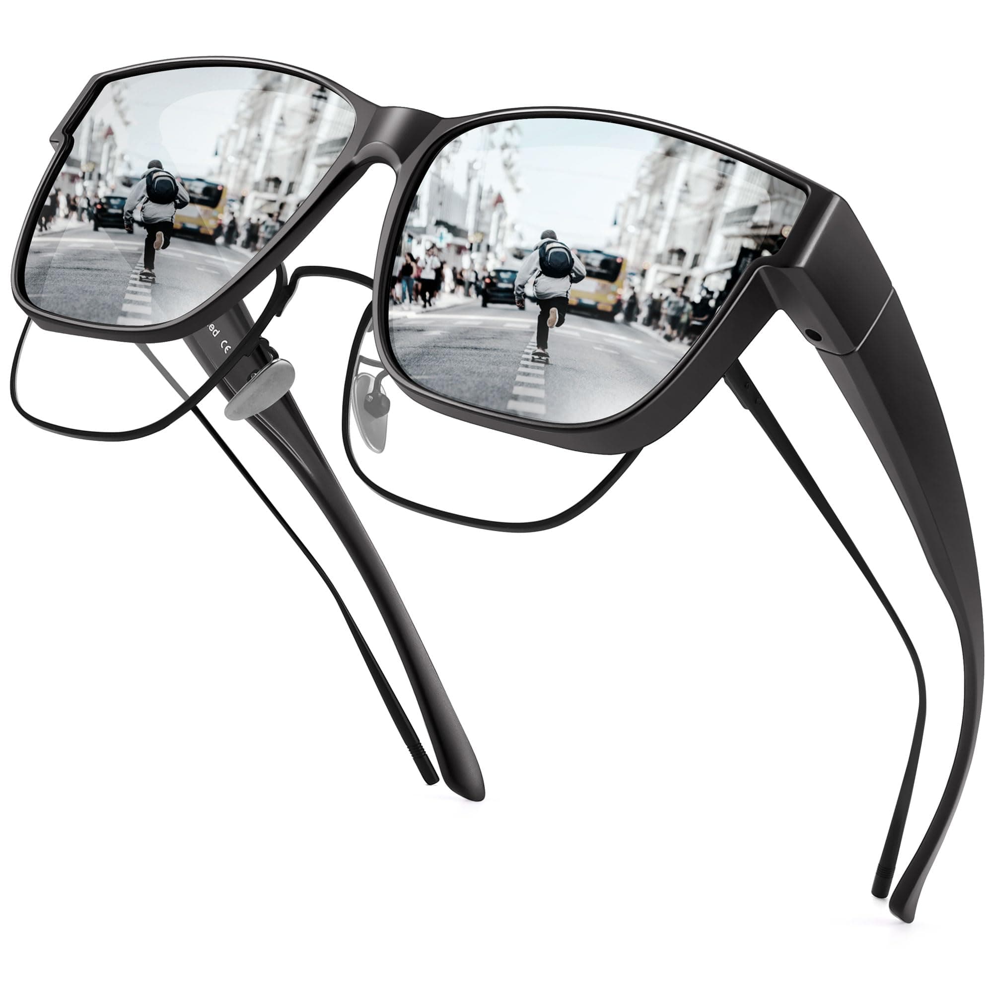 🕶️ URUMQI Polarisierte Sonnenbrille Herren Damen | UV400 Schutz | Mattschwarzer Rahmen/Silber Verspiegelte Linse