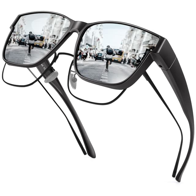 🕶️ URUMQI Polarisierte Sonnenbrille Herren Damen | UV400 Schutz | Mattschwarzer Rahmen/Silber Verspiegelte Linse