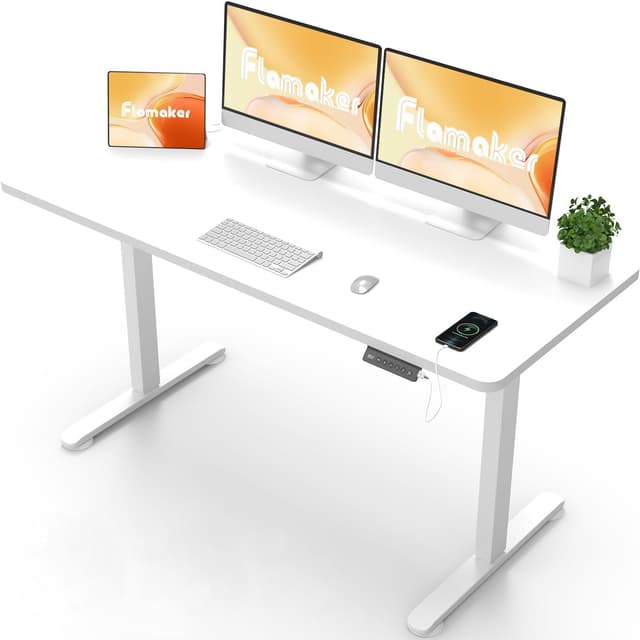 Flamaker Höhenverstellbarer Schreibtisch 140 x 60 cm 🌟 Elektrisch mit Memory-Steuerung und USB-Aufladung