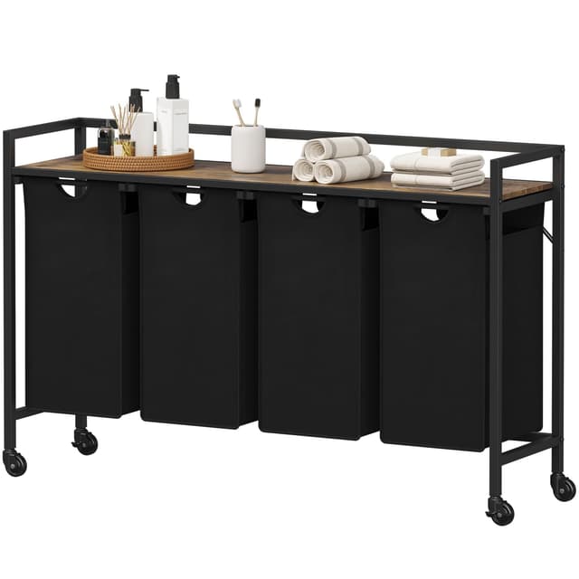👚🧦 Lifewit Wäschesortierer mit Rollen Schwarz/Braun - 168L Wäschewagen