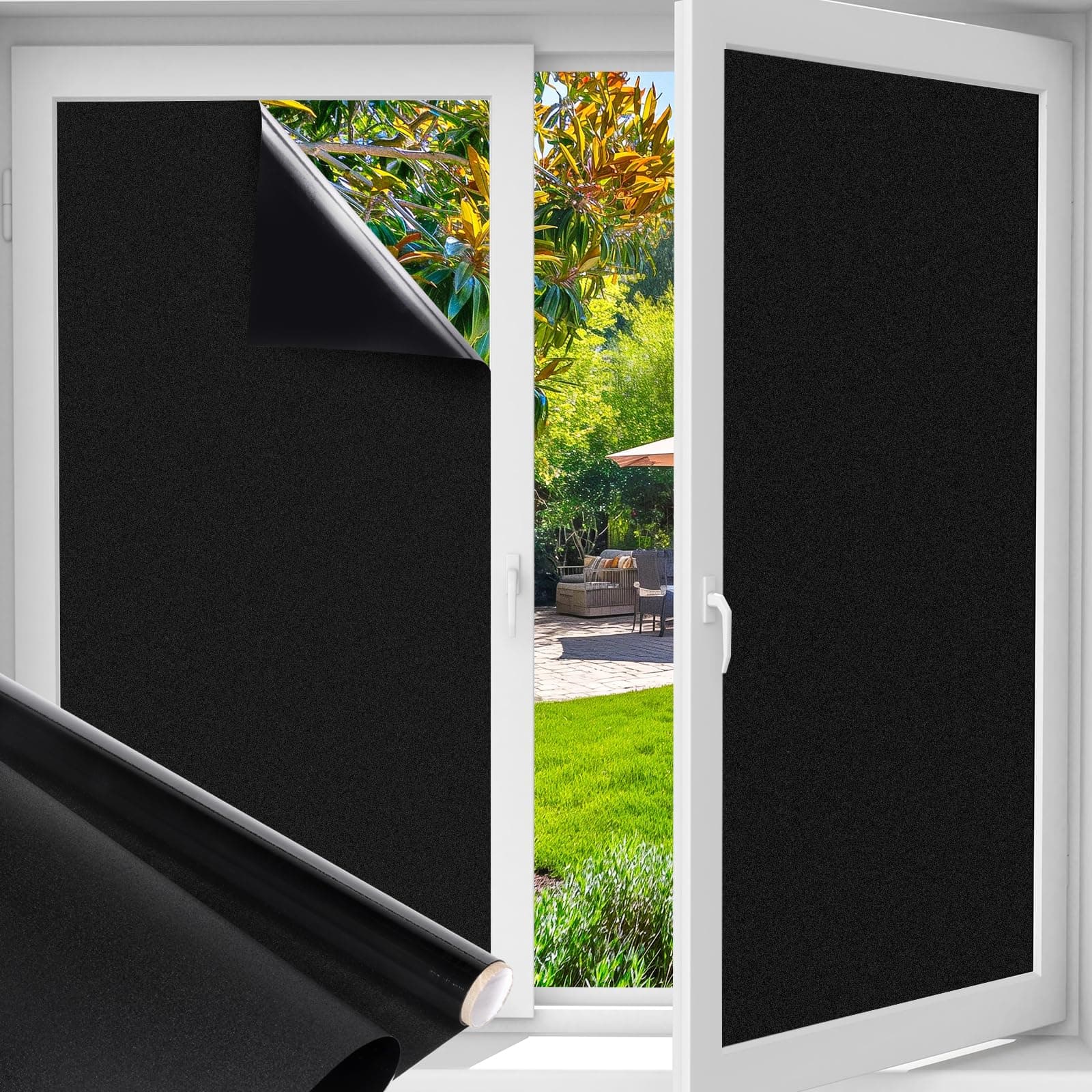 Funfox Fensterfolie Schwarz Verdunkelungsfolie Blickdicht Fenster Sonnenschutz Milchglasfolie 44.5 x 200cm