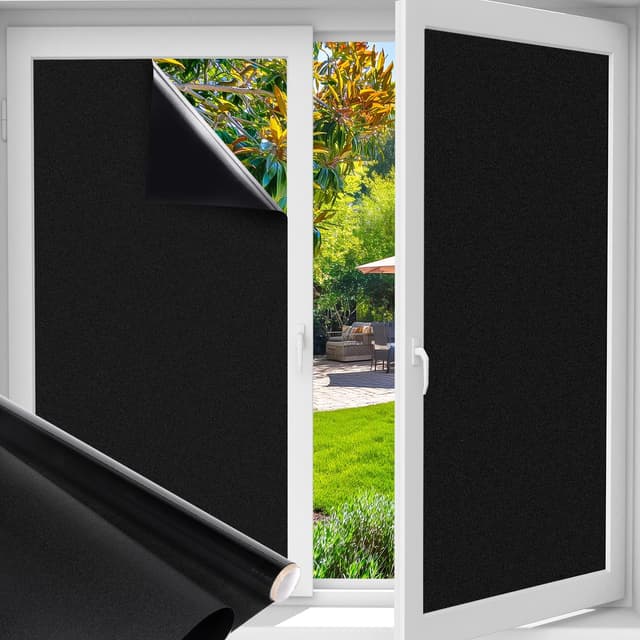 Funfox Fensterfolie Schwarz Verdunkelungsfolie Blickdicht Fenster Sonnenschutz Milchglasfolie 44.5 x 200cm