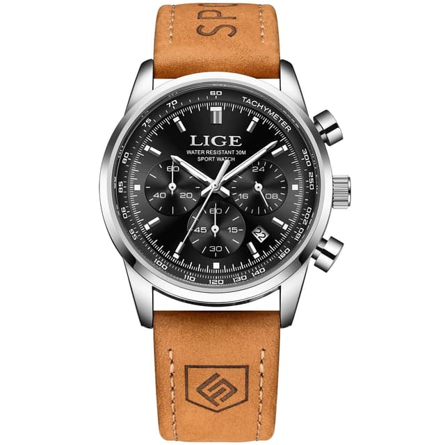 LIGE Herren Uhr Chronograph Edelstahl Wasserdicht Quarz Armbanduhr