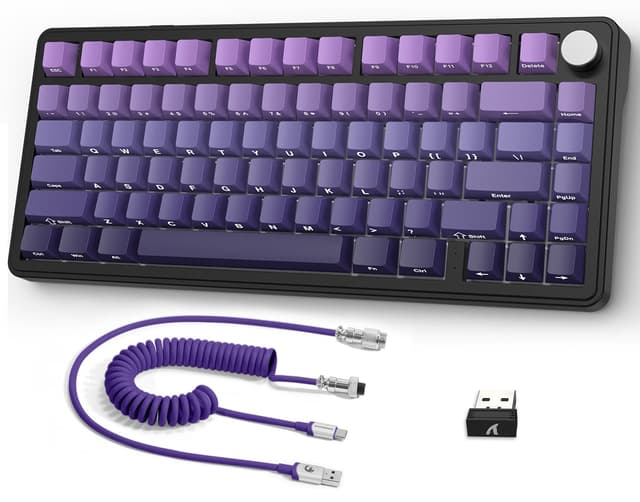 AJAZZ x ATTACK SHARK X85 Mechanische Tastatur,75% Kabellose Gaming-Tastatur mit Knopf,5-Lagige Polsterung,Seitlich Bedruckte PBT-Tastenkappe,BT5,1/2,4 GHz/USB-C,Hot-Swap-Linearschalter,RGB,für PC,MAC Farbverlauf Lila (White Jade Switch)
