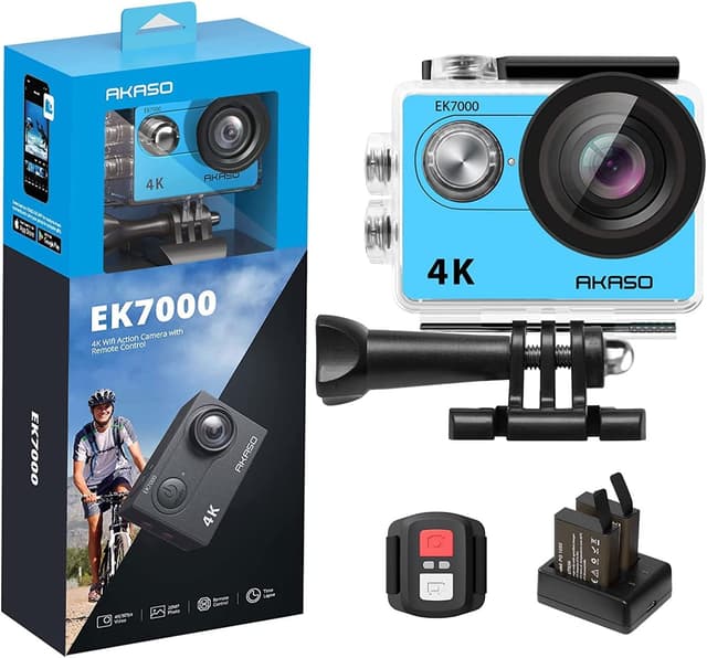 AKASO Action Cam EK7000 4K30FPS Action Kamera 170° Weitwinkel HD Unterwasserkamera 20MP WiFi wasserdichte Sport Kamera 2 Zoll LCD Bildschirm mit 2 Batterien (Blau) 📷🌊
