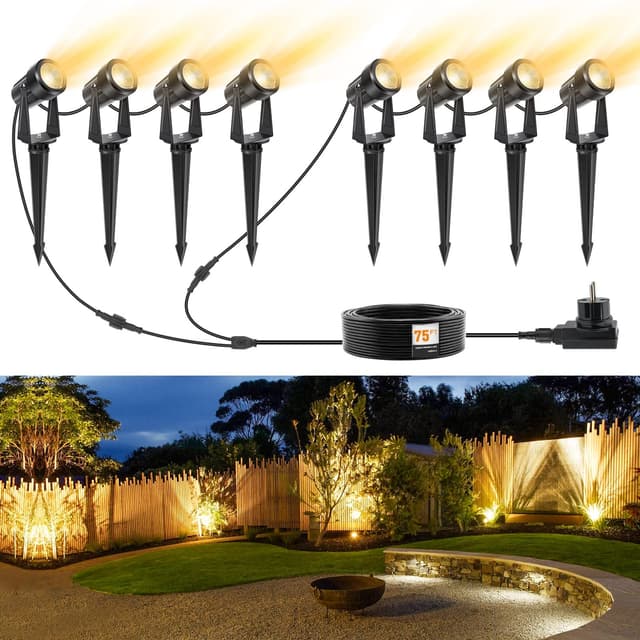 NIORSUN Gartenbeleuchtung LED, Warmweiß 3000K LED Strahler, IP67 Wasserdichter Gartenstrahler, 29 m 27 V, 8er-Pack 🌳🌟