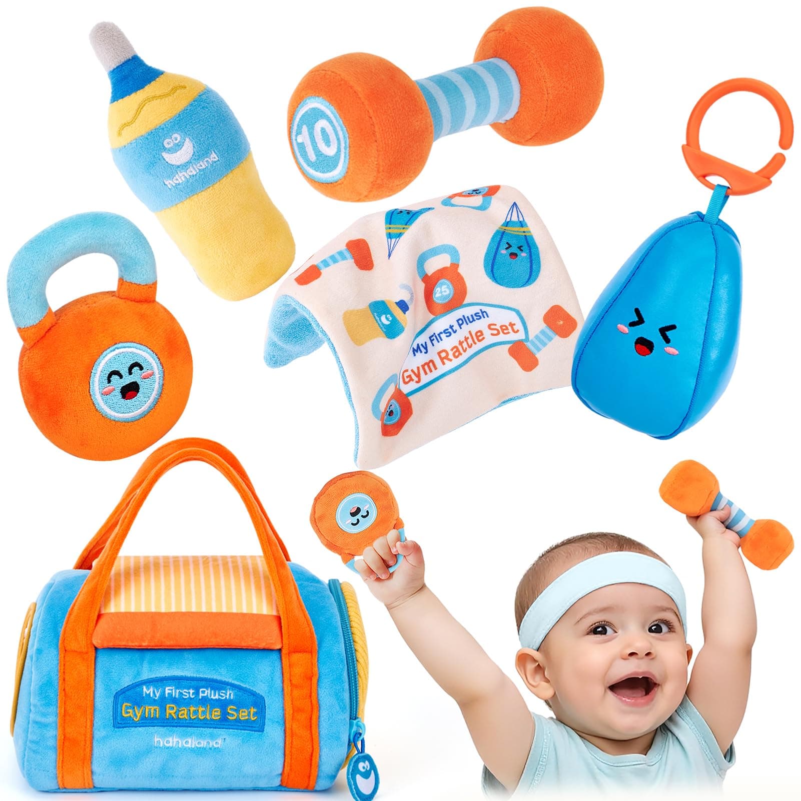 👶🧸 Hahaland Baby Spielzeug 0-12 Monate - Plüsch-Rassel 6er-Set mit Spiegel