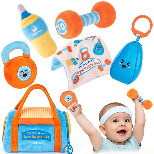👶🧸 Hahaland Baby Spielzeug 0-12 Monate - Plüsch-Rassel 6er-Set mit Spiegel