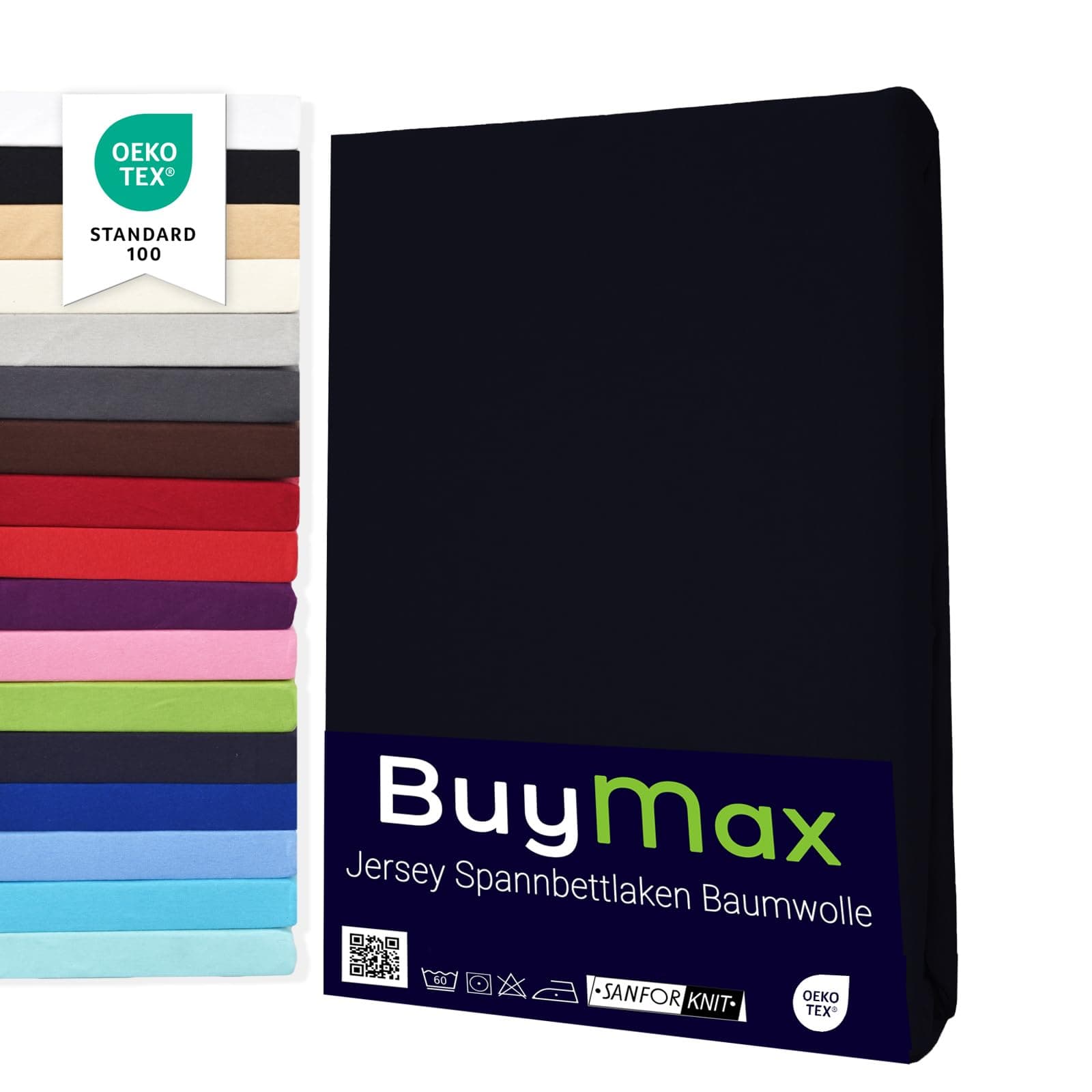 🛏️ Buymax® Topper Spannbettlaken 180x200 cm Schwarz | 100% Baumwolle Jersey