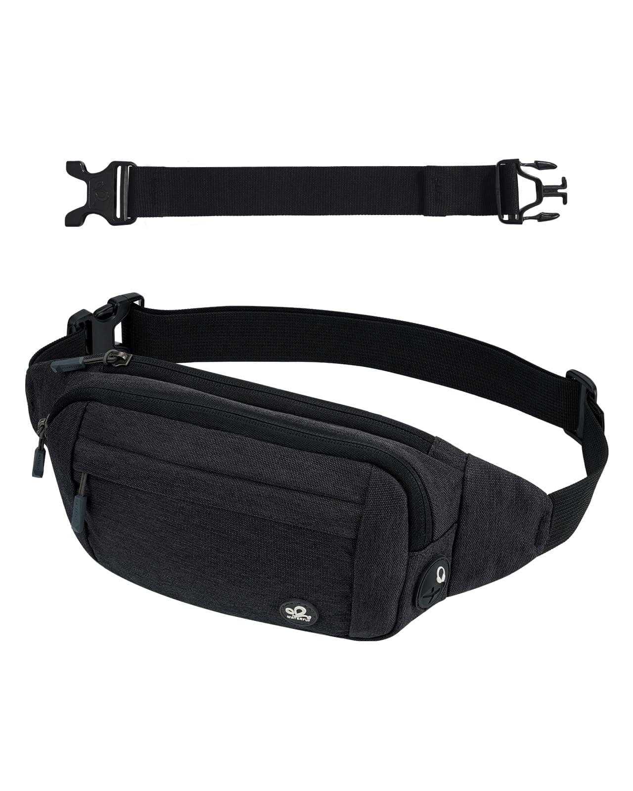 🎒 WATERFLY Bauchtasche Hüfttasche Herren Damen: Klein Gürteltasche Sport Bum Hip Bag Männer Frauen Waist Fanny Pack mit Verlängerungsgurt für Reise Wandern Hundetraining Outdoor Schwarz Grau
