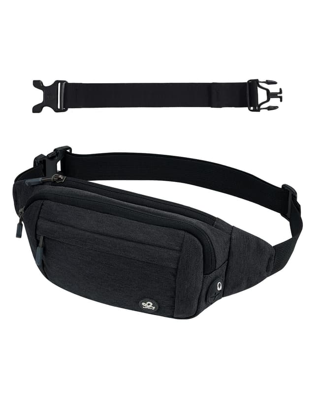 🎒 WATERFLY Bauchtasche Hüfttasche Herren Damen: Klein Gürteltasche Sport Bum Hip Bag Männer Frauen Waist Fanny Pack mit Verlängerungsgurt für Reise Wandern Hundetraining Outdoor Schwarz Grau