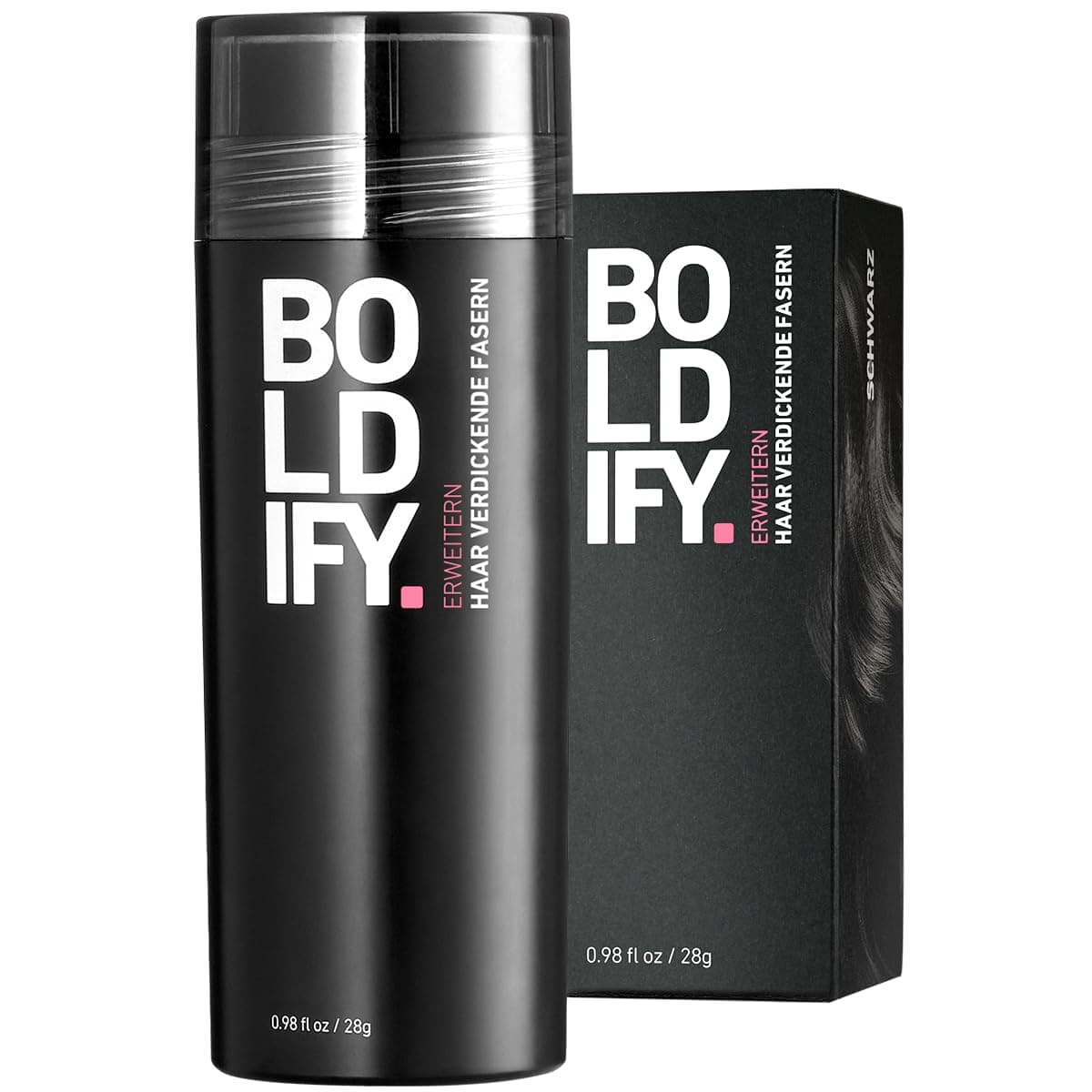 Boldify Streuhaar für Dünner Werdendes Haar (Schwarz) 🌟 Natürlich & Unsichtbar 🌟 Haarverdichtung in 15 Sek 🌟 Haarpuder für Frauen/Männer