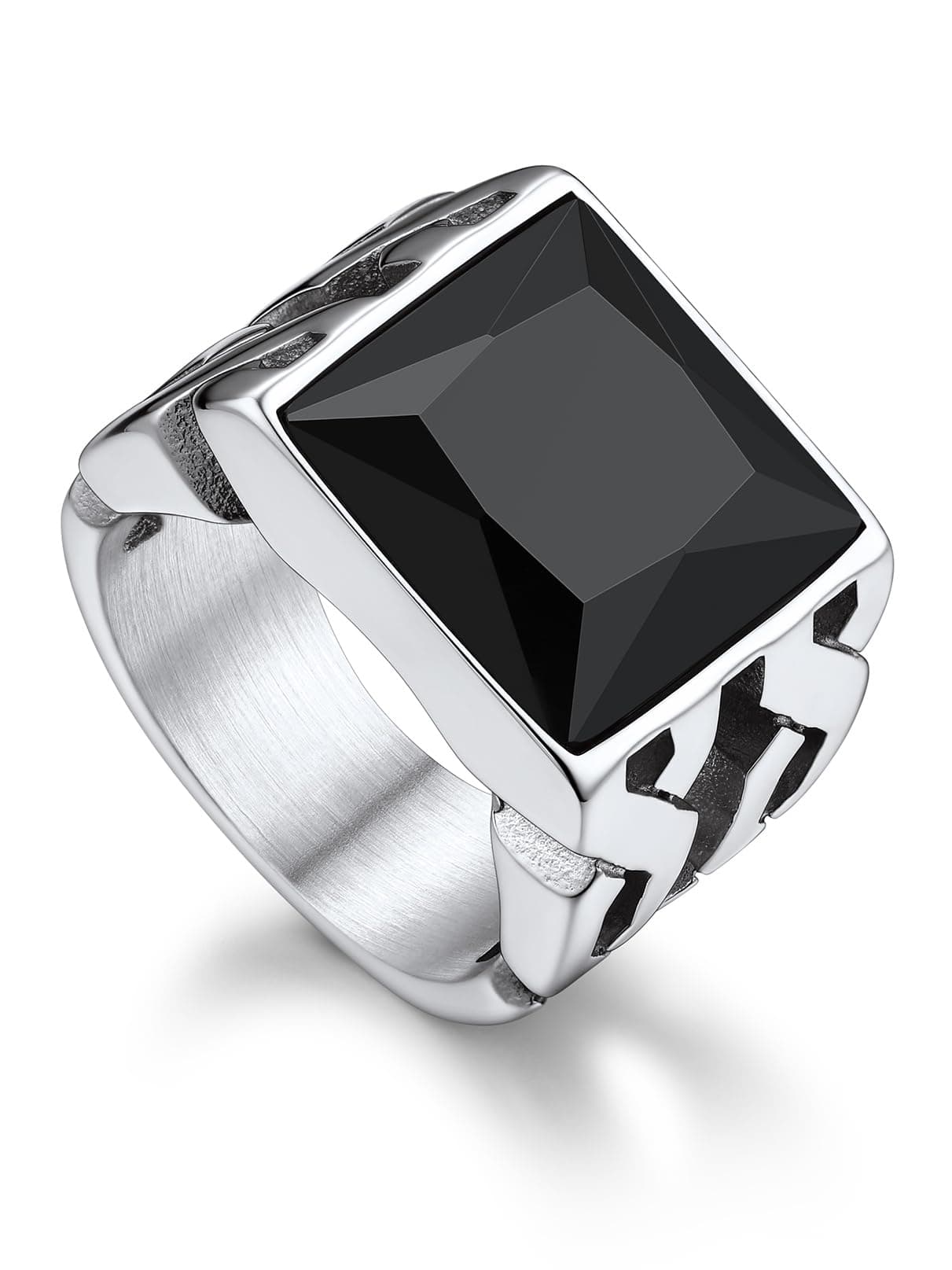 Bandmax Wikinger Ring Herren Siegelring Edelstahl Ring mit Stein Schwarz/Blau Bandring