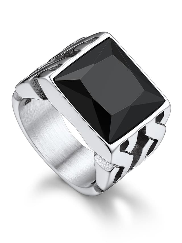 Bandmax Wikinger Ring Herren Siegelring Edelstahl Ring mit Stein Schwarz/Blau Bandring