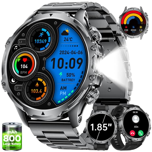 Herren Smartwatch FV15-C-WSD mit 1,85'' HD Display und LED-Taschenlampe 🌈👩‍💼