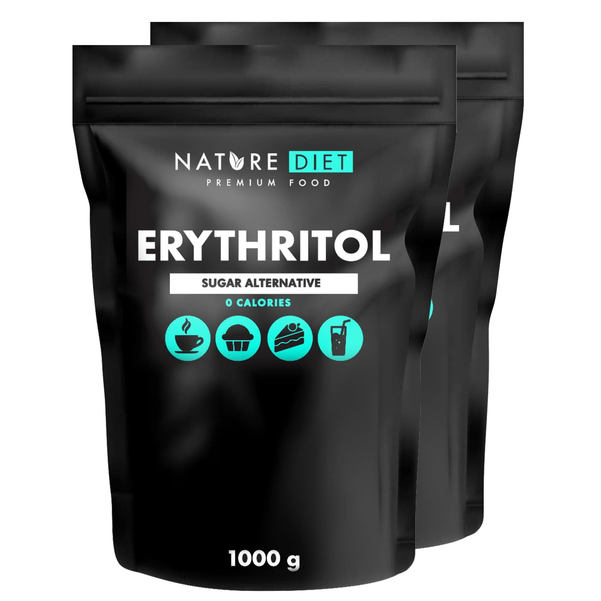 🌿🍬 Nature Diet - Erythrit 2 x 1000 g | Natürlicher Süßstoff | Null Kalorien | Zuckerersatz 1 kg (2er Pack) 🍬🌿