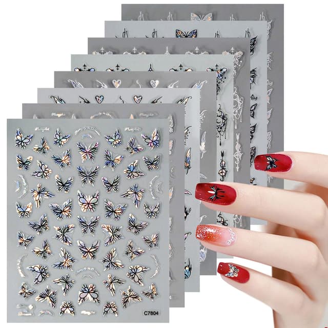 8 Bilder 3D Schmetterling Nagelsticker - Nail Sticker | Verschiedene Muster, Sicher und Ungiftig