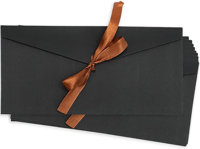 10 Stück Briefumschläge mit Schleife 20x11cm Umschlag Blanko Retro Schön Kraftpapier Umschläge Lang für Hochzeit Einladungskarten Nachricht Karte Party Geburtstag Weihnachten Festival Geschenk Karten Schwarz 💌