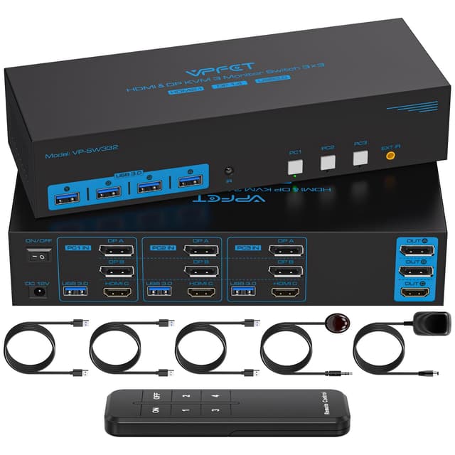 🌟 Super Deal! CMSTEDCD 8K60Hz HDMI+Displayport KVM Switch 3 PC 3 Monitore USB3.0 4K144Hz KVM Umschalter