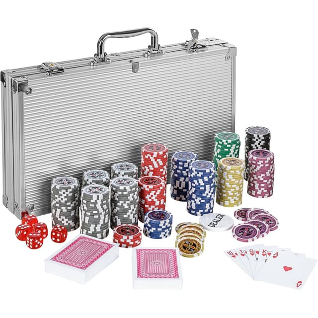 🃏🎲 GAMES PLANET Pokerkoffer mit 300 Laser-Chips, Silver/Gold/Black Edition 🃏🎲