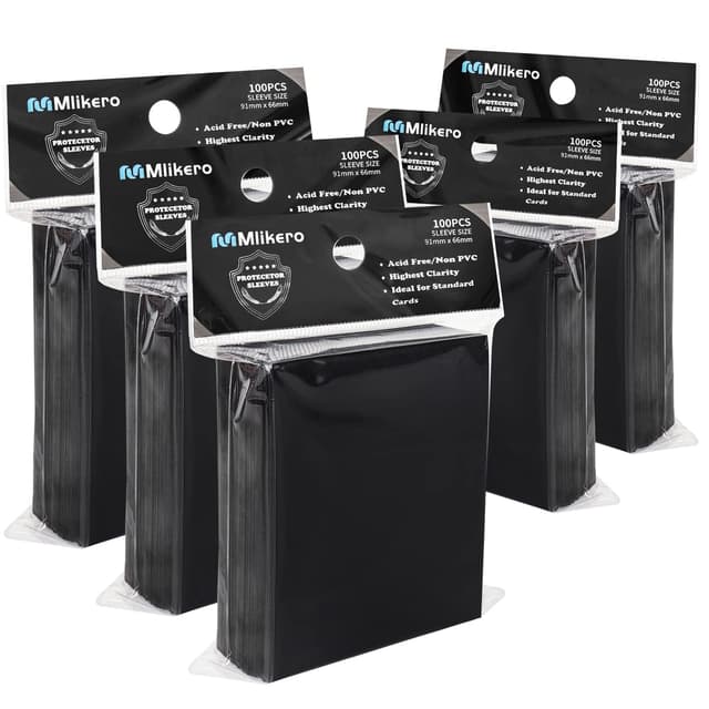 🃏🔖 Mlikero 500 Stück Weiche Sammelkartenhüllen, 66 x 91 mm Standardgröße Sammelkarten Karten Hüllen, Perfekte Passform fit für Sammelkarten, Sportkarten (Schwarz) Schwarz 500 🃏🔖