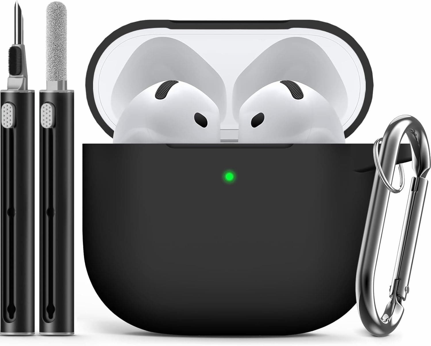 🎧 Inesore Kompatibel mit Airpods 4 Hüllenabdeckung, Silikon Schutzhülle für Apple Airpods 4 ANC-Version, Unterstützung für kabelloses Laden und sichtbare vordere LED, mit Reinigungsstift, Schwarz B3-Schwarz AirPods 4