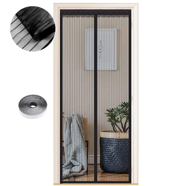 🪰🚪 Fliegengitter Tür Magnet Insektenschutz | 85x205cm | Ohne Bohren | Schwarze Streifen
