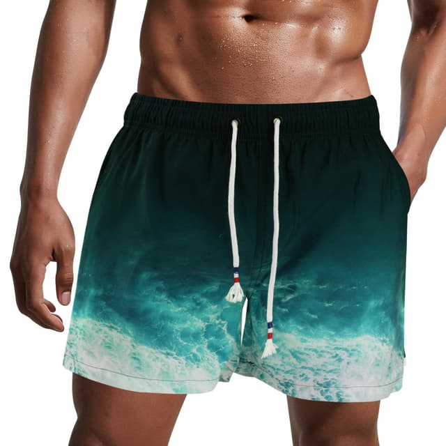 🏖 Danfiki Herren Badehose Schnelltrocknend Badeshorts Kurzen Strandhose L Grüner Ozean 🩳