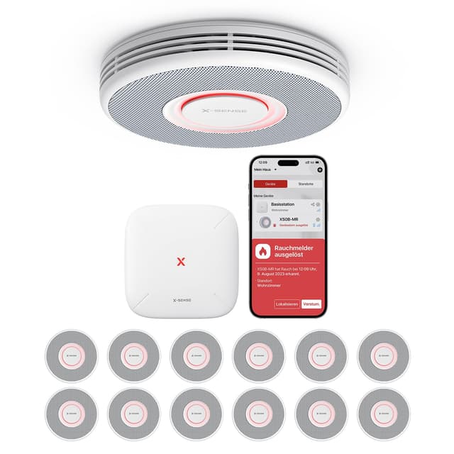 X-Sense Smarter Rauchmelder WLAN mit Sprachausgabe und 17 Standorten - 12er Set