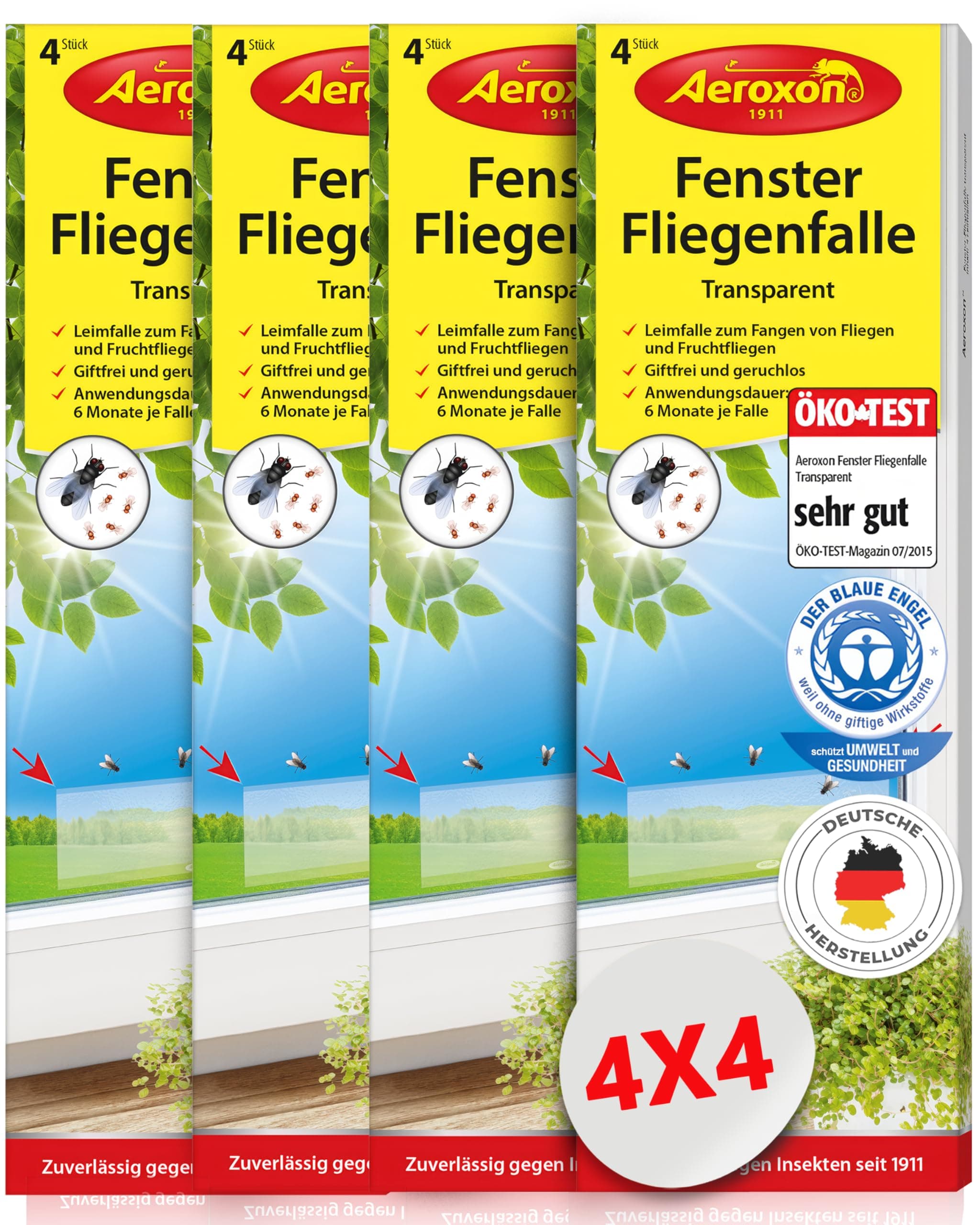🦟🪰 Aeroxon Fruchtfliegenfalle, Fliegen Klebefalle 4x4 = 16 Fallen – Fliegenfalle Innenbereich