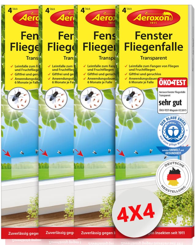 🦟🪰 Aeroxon Fruchtfliegenfalle, Fliegen Klebefalle 4x4 = 16 Fallen – Fliegenfalle Innenbereich