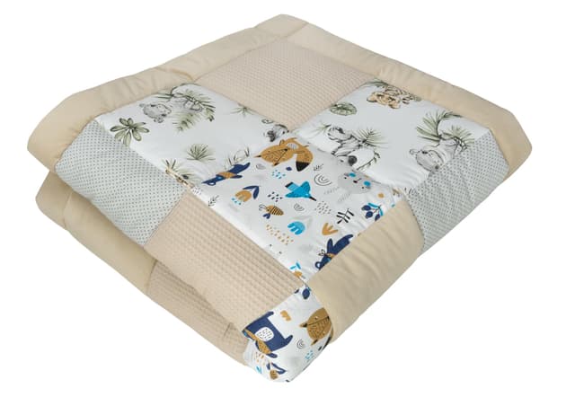 Medi Partners Krabbeldecke für Baby Spielmatte 100% Baumwolle Krabbelmatte - 120x120cm Krabbeldeck Dick Weich Decke Laufgittereinlage Babydecke Minky Waffel Spielbogen (Safari)