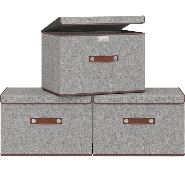 🌟 Lifenite 3er-Set Stoffboxen mit Deckel - Aufbewahrungsbox aus Leinen 📚