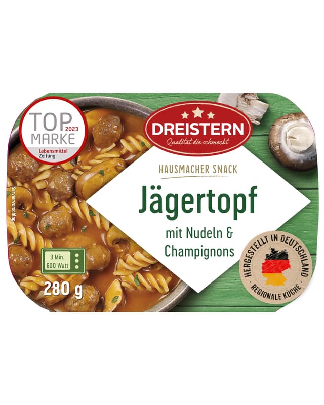 🍲 DREISTERN Jägertopf 280g 🍄 I Mit Champignons & Nudeln I Herzhaftes Fertiggericht
