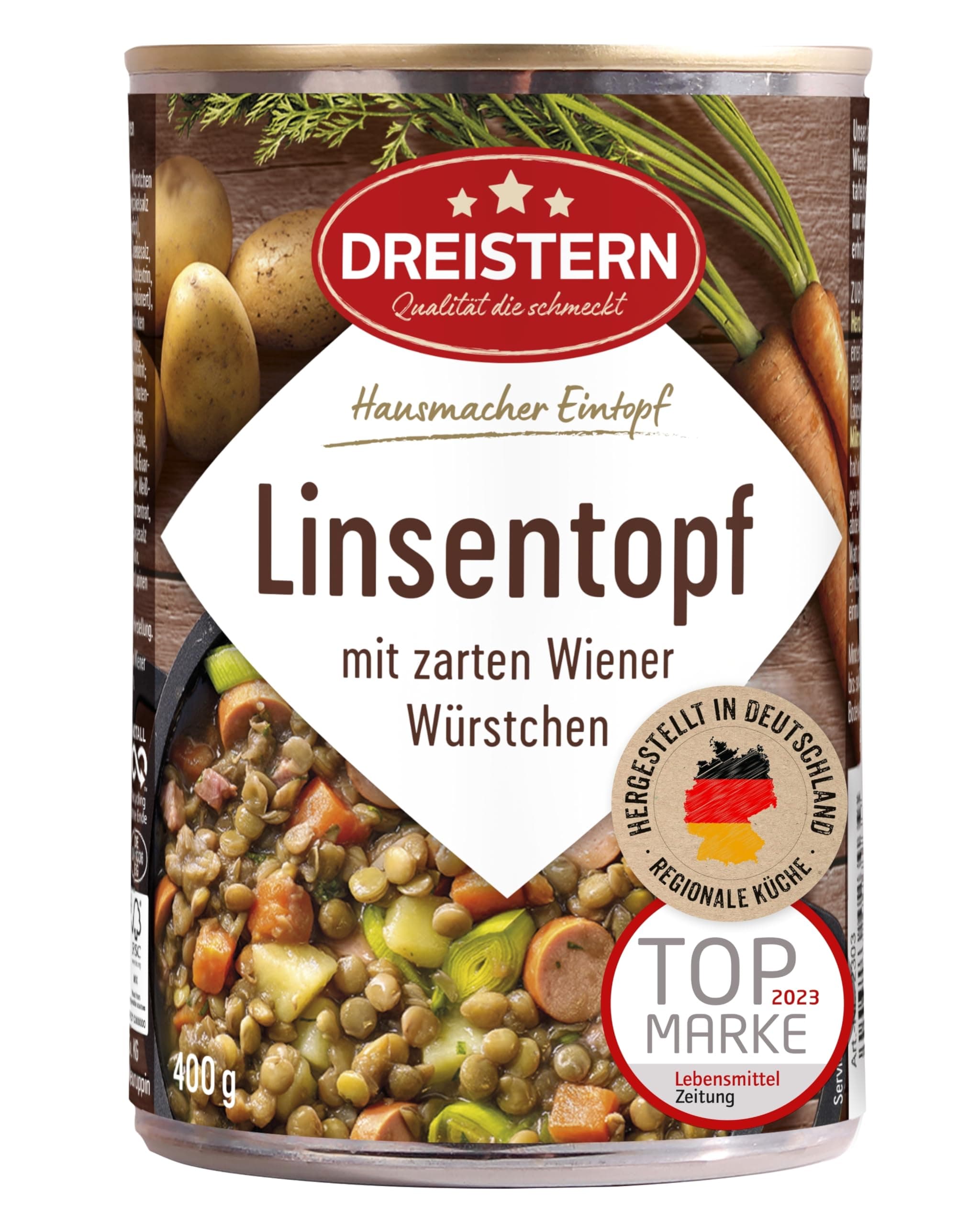 🍲 DREISTERN Linsentopf 400g mit Wiener Würstchen & Gemüse 🌿
