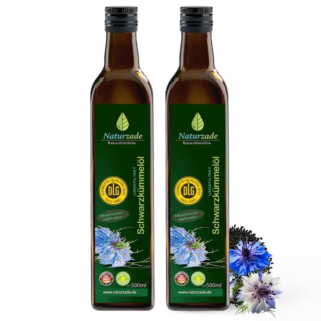 Angebot: Naturzade Schwarzkümmelöl 1000ml Ungefiltert Glasflasche (2 x 500ml)